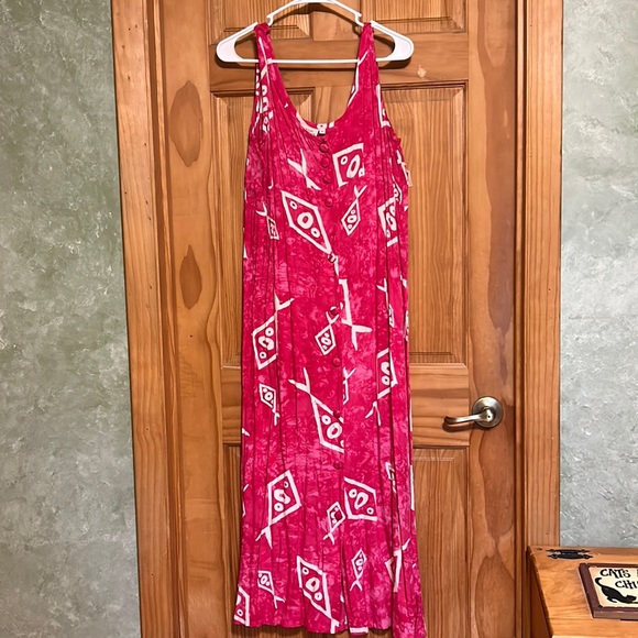 Women’s High Waist Button Front Maxi Dress Pink with Geometric Shapes Size M - Picture 1 of 3